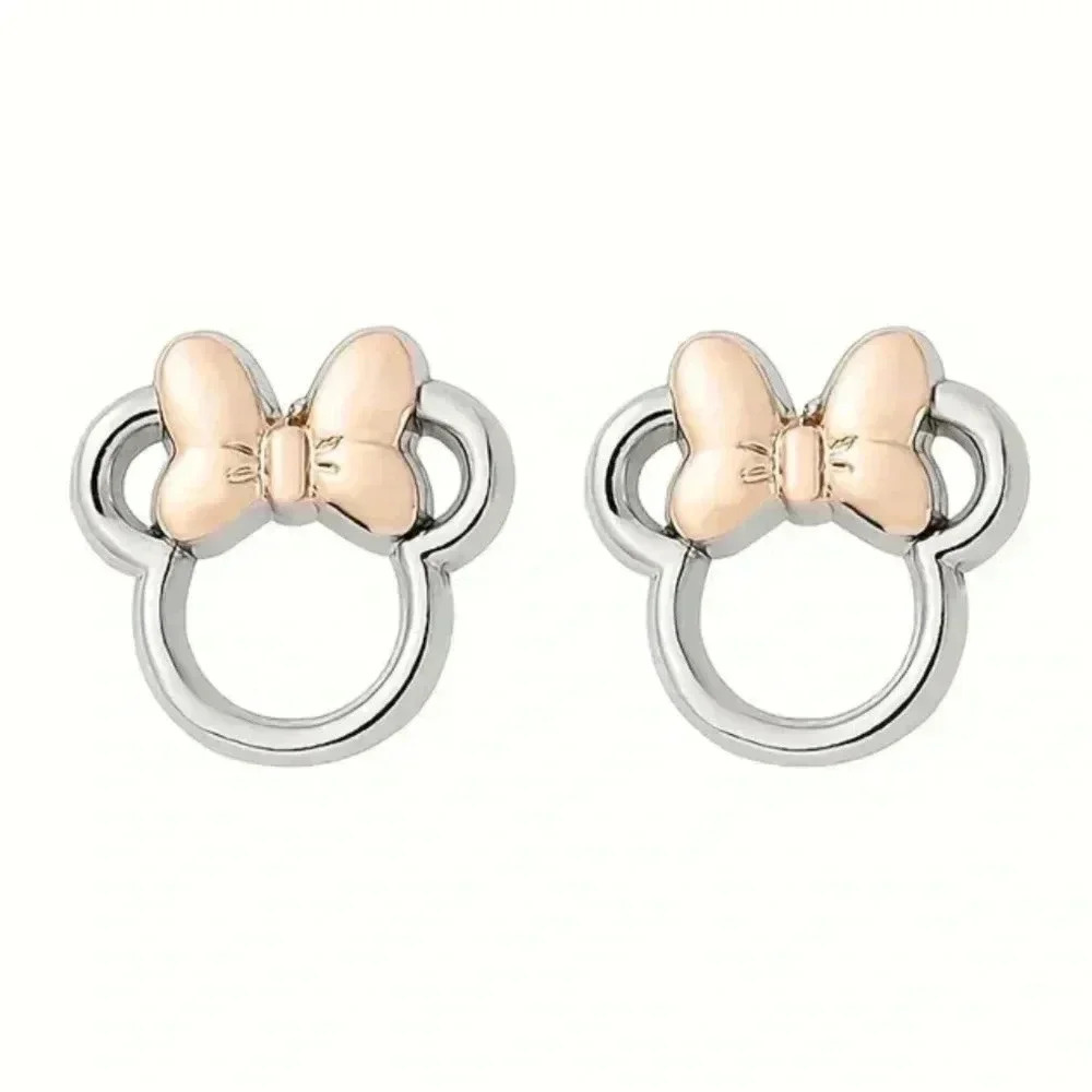 Silver & Rose Gold Tone Minnie Mouse Stud Earrings NEW